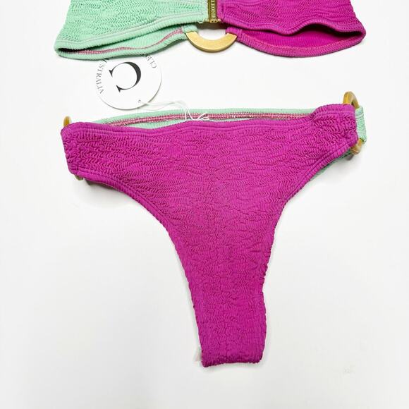 Cleonie The Oceania Bikini Crinkle Two Tone Pink & Mint Goddess One Size - Picture 7 of 9